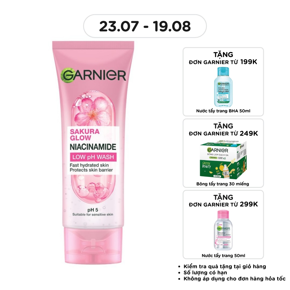 Sữa Rửa Mặt Garnier Sakura Glow Niacinamide Low pH Wash 100ml