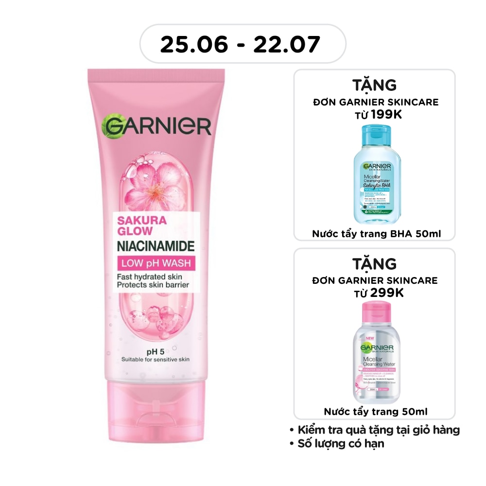 Sữa Rửa Mặt Garnier Sakura Glow Niacinamide Low pH Wash 100ml