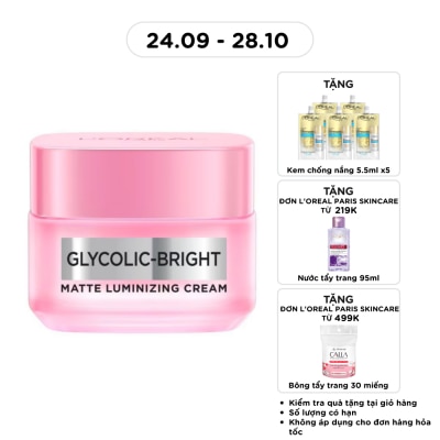 L'OREAL PARIS Kem Dưỡng Sáng Da L'Oréal Paris Glycolic Bright Matte Luminizing Cream 30ml image