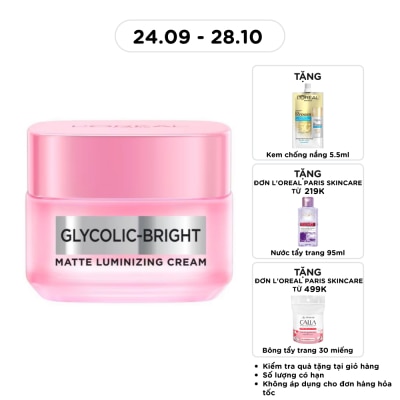 L'OREAL PARIS Kem Dưỡng Sáng Da L'Oréal Paris Glycolic Bright Matte Luminizing Cream 30ml image
