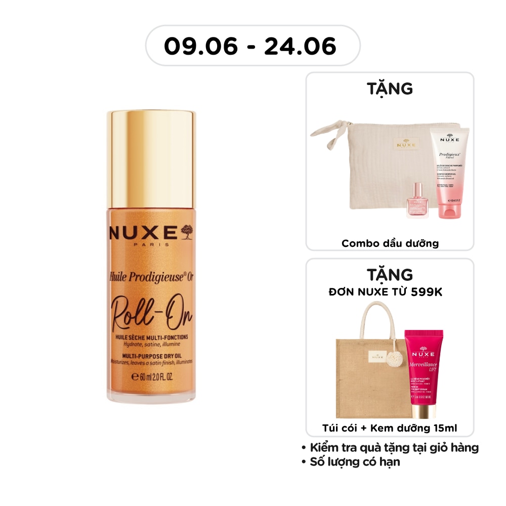 Dầu Khô Đa Năng Dạng Lăn Nuxe Huile Prodigieuse Or Roll-On Multi-Purpose Dry Oil 60ml