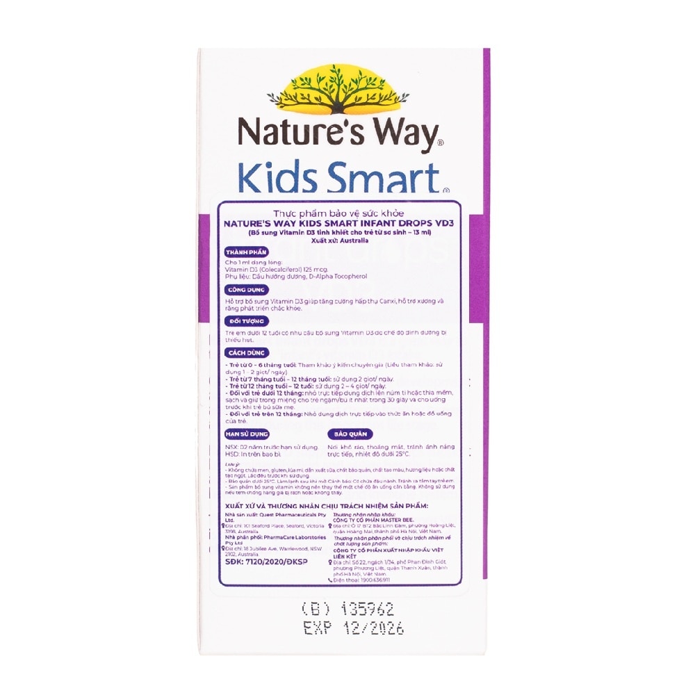 Thực Phẩm Bảo Vệ Sức Khỏe Nature’s Way Kids Smart Infant Drops VD3 13ml