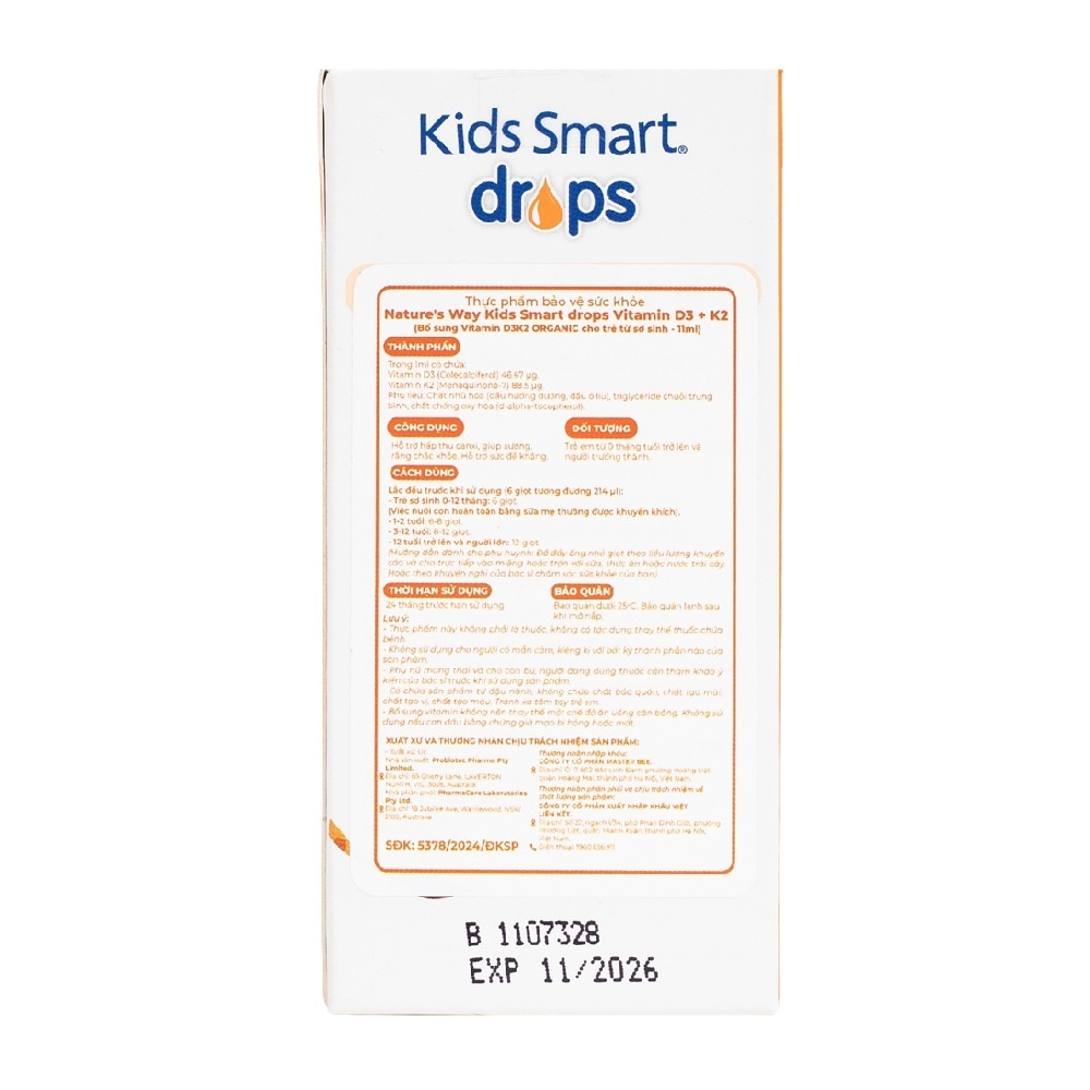 Thực Phẩm Bảo Vệ Sức Khỏe Nature's Way Kids Smart Drops Vitamin D3 + K2 11ml