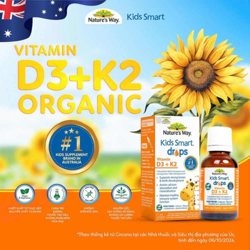 Thực Phẩm Bảo Vệ Sức Khỏe Nature's Way Kids Smart Drops Vitamin D3 + K2 11ml