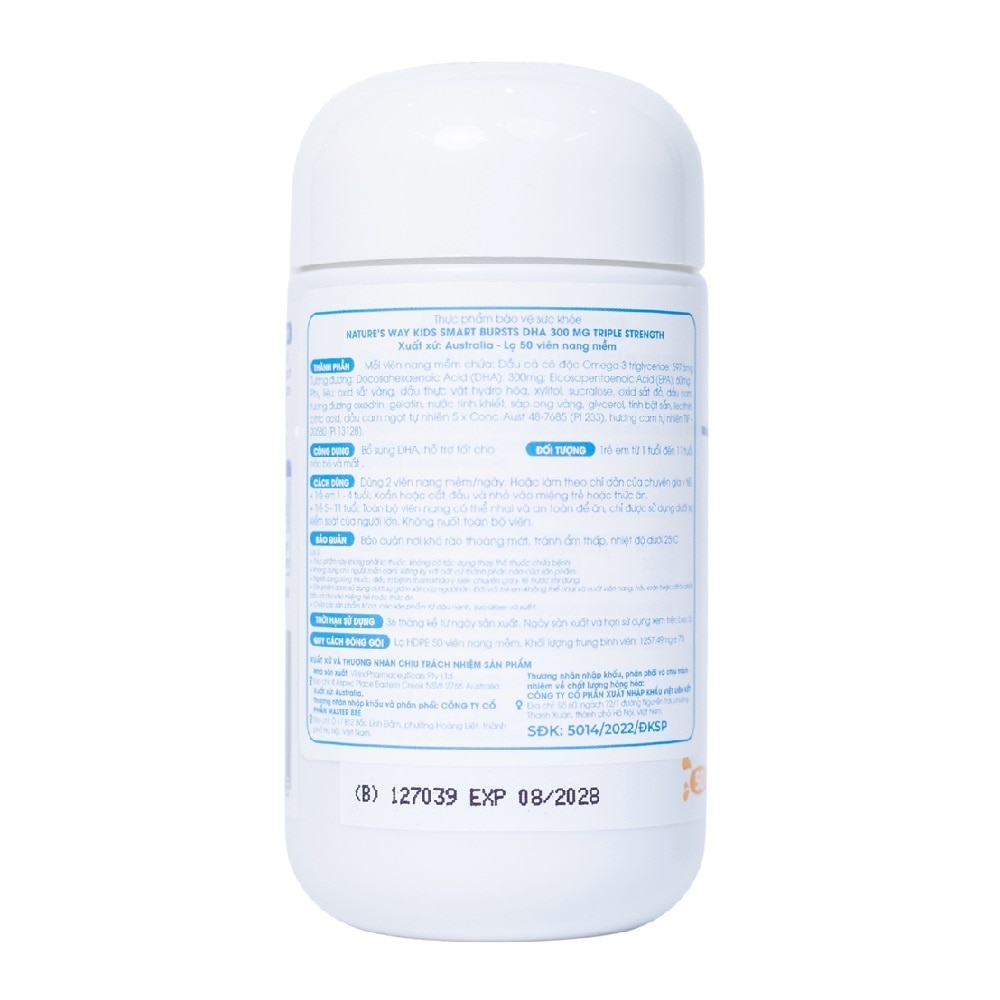 Thực Phẩm Bảo Vệ Sức Khỏe Nature’s Way Kids Smart Bursts DHA 300Mg Triple Strength 50 Viên