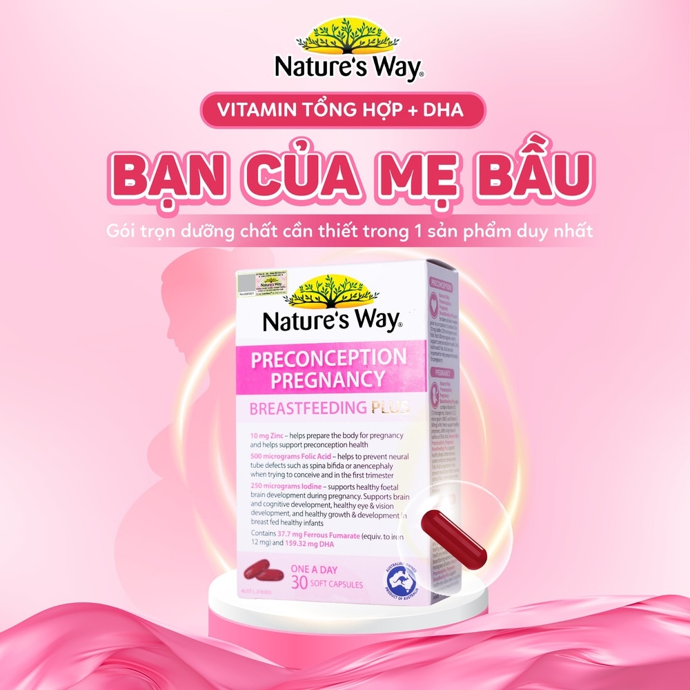 Thực Phẩm Bảo Vệ Sức Khỏe Nature's Way Preconception + Pregnancy + Breastfeeding Plus 30 Viên