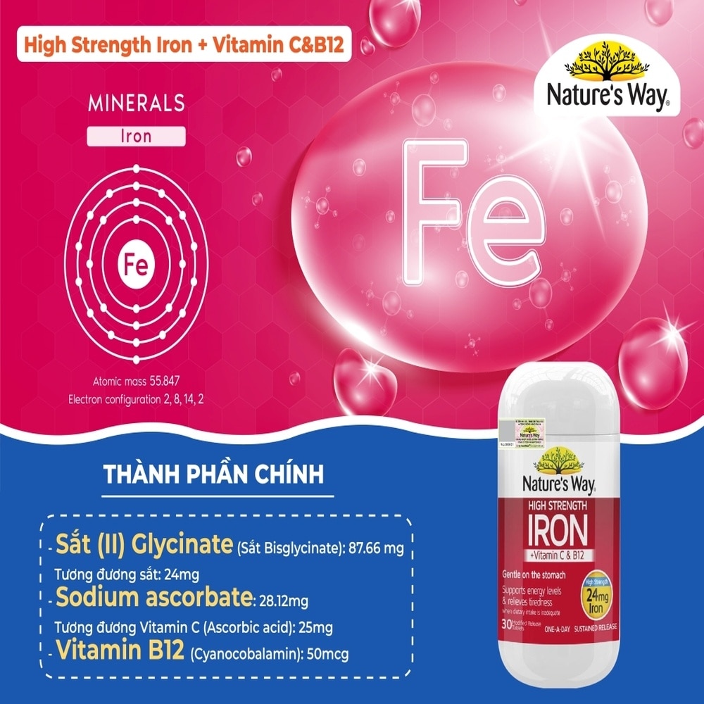 Thực Phẩm Bảo Vệ Sức Khỏe Nature’s Way High Strength Iron 30 Viên image
