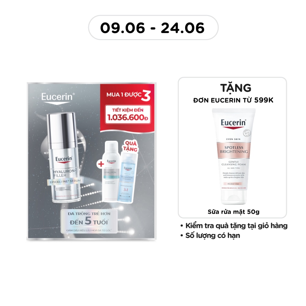 Combo Eucerin (Tinh Chất Hyaluron-Filler 30ml +Xịt Dưỡng Ẩm 150ml + Nước Tẩy Trang 200ml)