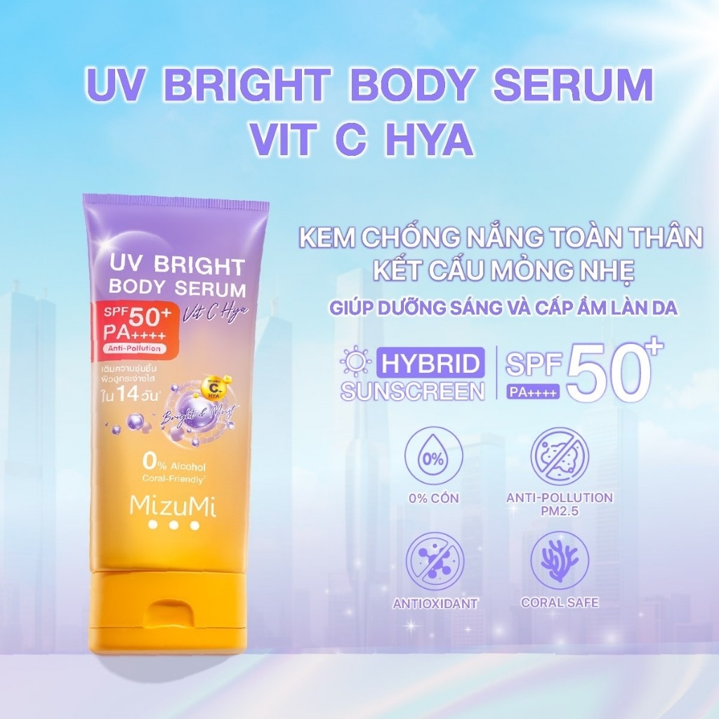 Kem Chống Nắng MizuMi UV Bright Body Serum Vit C Hya Dành Cho Da Khô 180ml