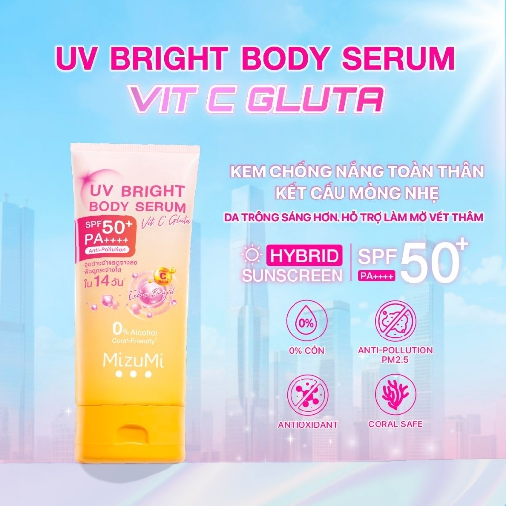 Kem Chống Nắng MizuMi UV Bright Body Serum Vit C Gluta Làm Đều Màu Da 180ml