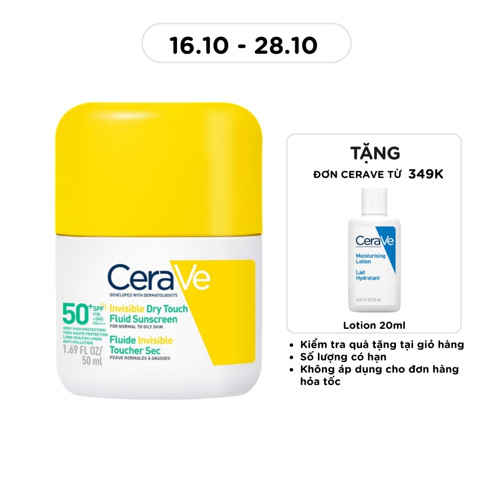 Sữa Chống Nắng Mỏng Nhẹ Khô Thoáng Cerave Invisible Dry Touch Fluid Sunscreen SPF50 PA++++ 50ml image