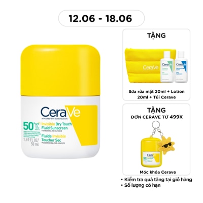CERAVE - Sữa Chống Nắng Mỏng Nhẹ Khô Thoáng Cerave Invisible Dry Touch Fluid Sunscreen SPF50 PA++++ 50ml