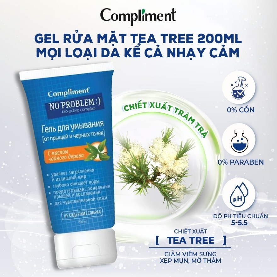 Gel Rửa Mặt Compliment Hỗ Trợ Giảm Mụn No Problem Tea Tree Facial Cleansing Gel 200ml image