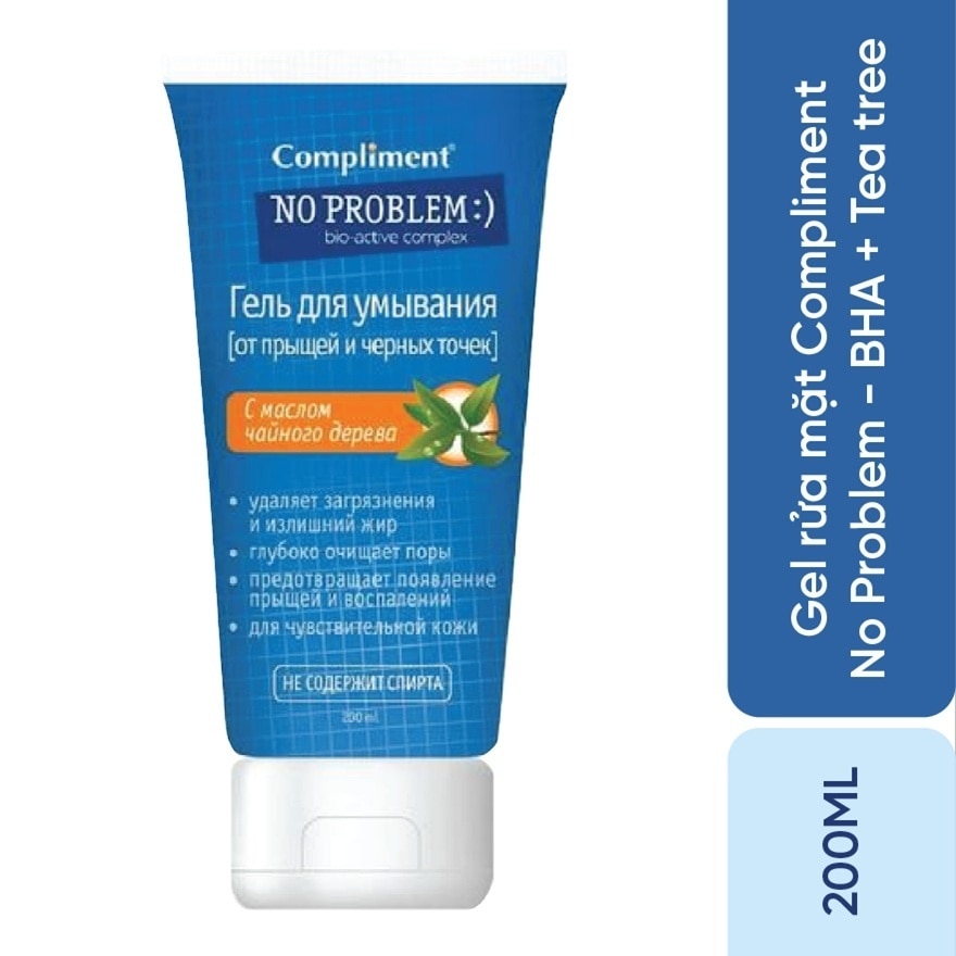 Gel Rửa Mặt Compliment Hỗ Trợ Giảm Mụn No Problem Tea Tree Facial Cleansing Gel 200ml image