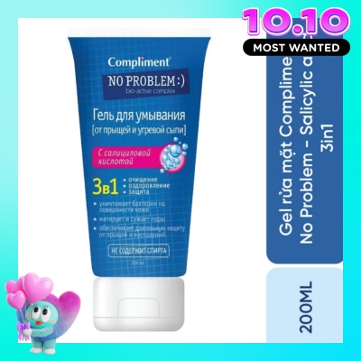 COMPLIMENT Gel Rửa Mặt Compliment Giảm Mụn Sạch Sâu No Problem 3 in 1 Salicylic Acid Facial Cleansing Gel 200ml image