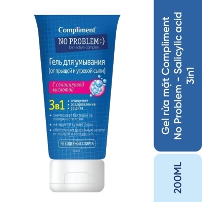 COMPLIMENT - Gel Rửa Mặt Compliment Giảm Mụn Sạch Sâu No Problem 3-in-1 Salicylic Acid Facial Cleansing Gel 200ml