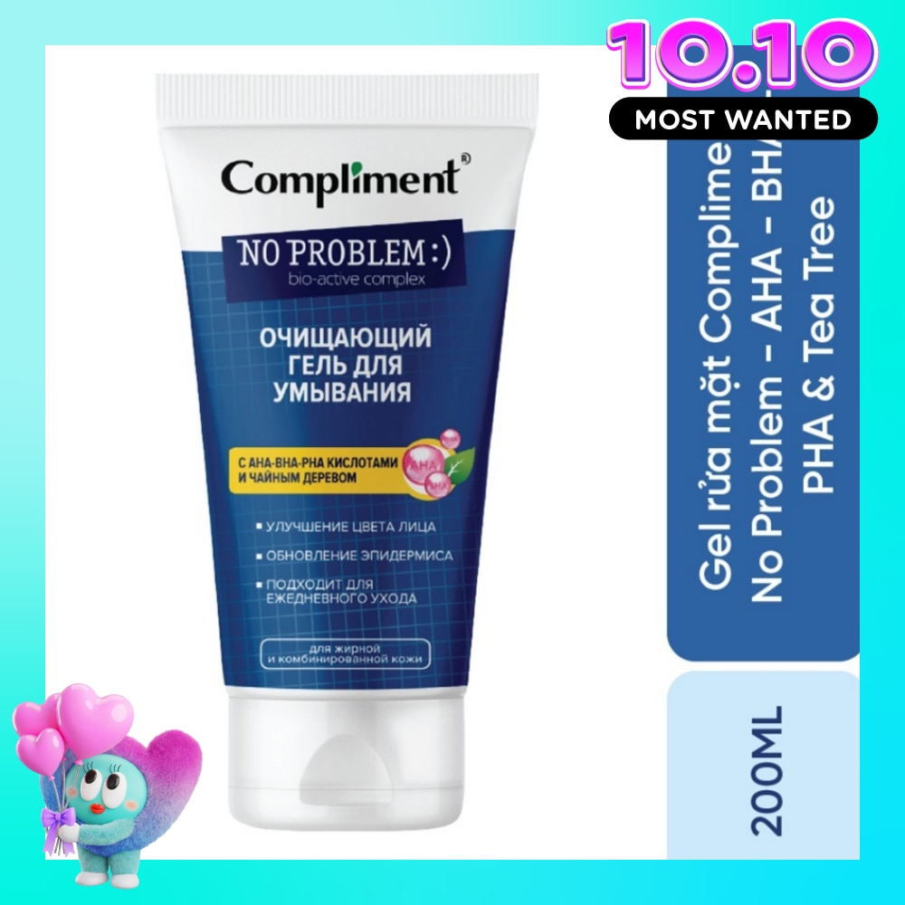 Gel Rửa Mặt Compliment Giảm Mụn và Mờ Thâm No Problem Cleansing Face Wash With AHA BHA PHA Acids And Tea Tree 200ml image