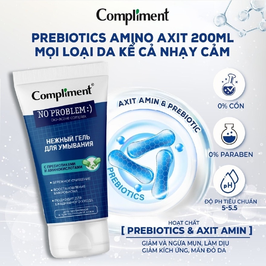 Gel Rửa Mặt Compliment Làm Dịu Da No Problem Gentle Face Wash With Prebiotics And Amino Acids 200ml image