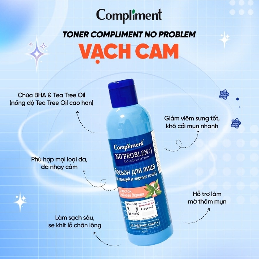 Nước Cân Bằng Compliment Giảm Mụn Mờ Thâm No Problem Tea Tree Oil Toner 200ml image