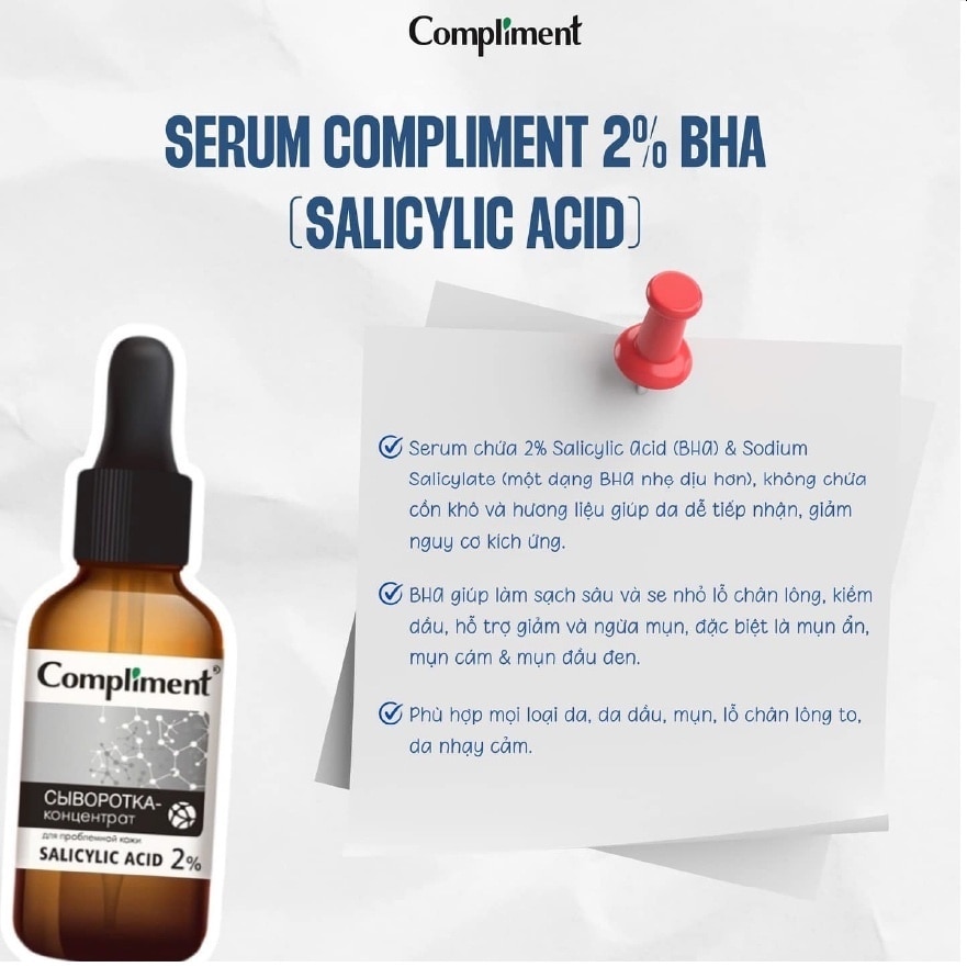 Tinh Chất Compliment Kiềm Dầu và Giảm Mụn 2% Salicylic Acid Serum 27ml image