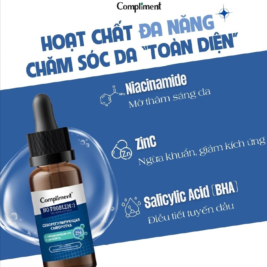 Tinh Chất Compliment Kiềm Dầu và Giảm Mụn No Problem Niacinamide & Zinc Serum 27ml image