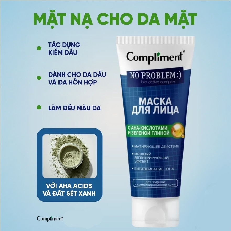 Mặt Nạ Đất Sét Compliment Giảm Mụn và Làm Đều Màu Da No Problem with AHA and Green Clay 80ml image