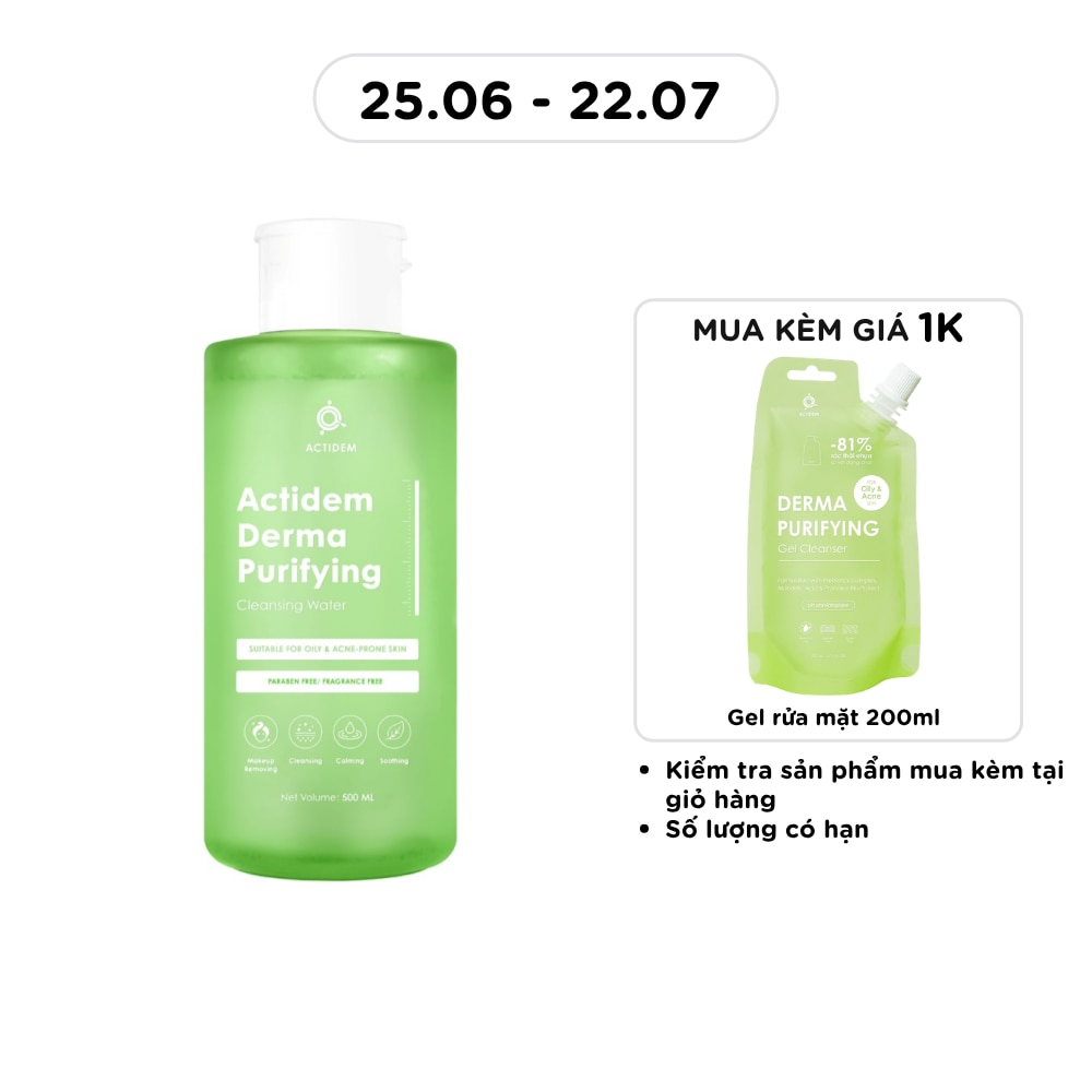 Nước Tẩy Trang Actidem Dành Cho Da Dầu và Mụn Derma Purifying Cleansing Water 500ml