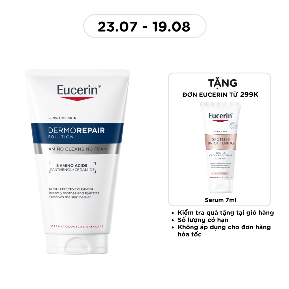 Sữa Rửa Mặt Cho Da Nhạy Cảm Eucerin Dermorepair Solution Amino Cleansing Foam 150ml