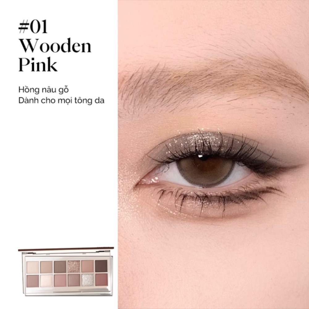 Joocyee 12 Shades Eyeshadow Palette 14g .#01 Wooden Pink image