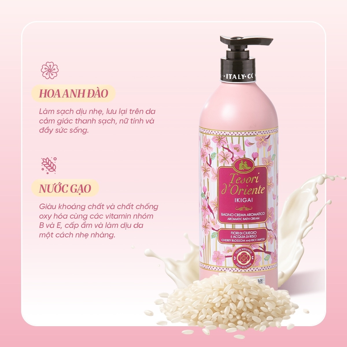 Sữa Tắm Nước Hoa Tesori d'Oriente Ikigai Bath Cream Cherry Blossom And Rice Water 500ml image