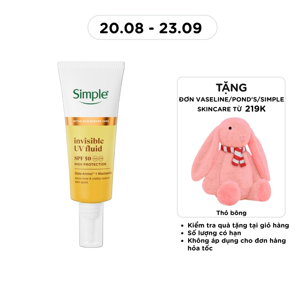 Kem Chống Nắng Mỏng Nhẹ Tệp Màu Da Simple Invisible UV Fluid SPF50 PA++++ 40ml image