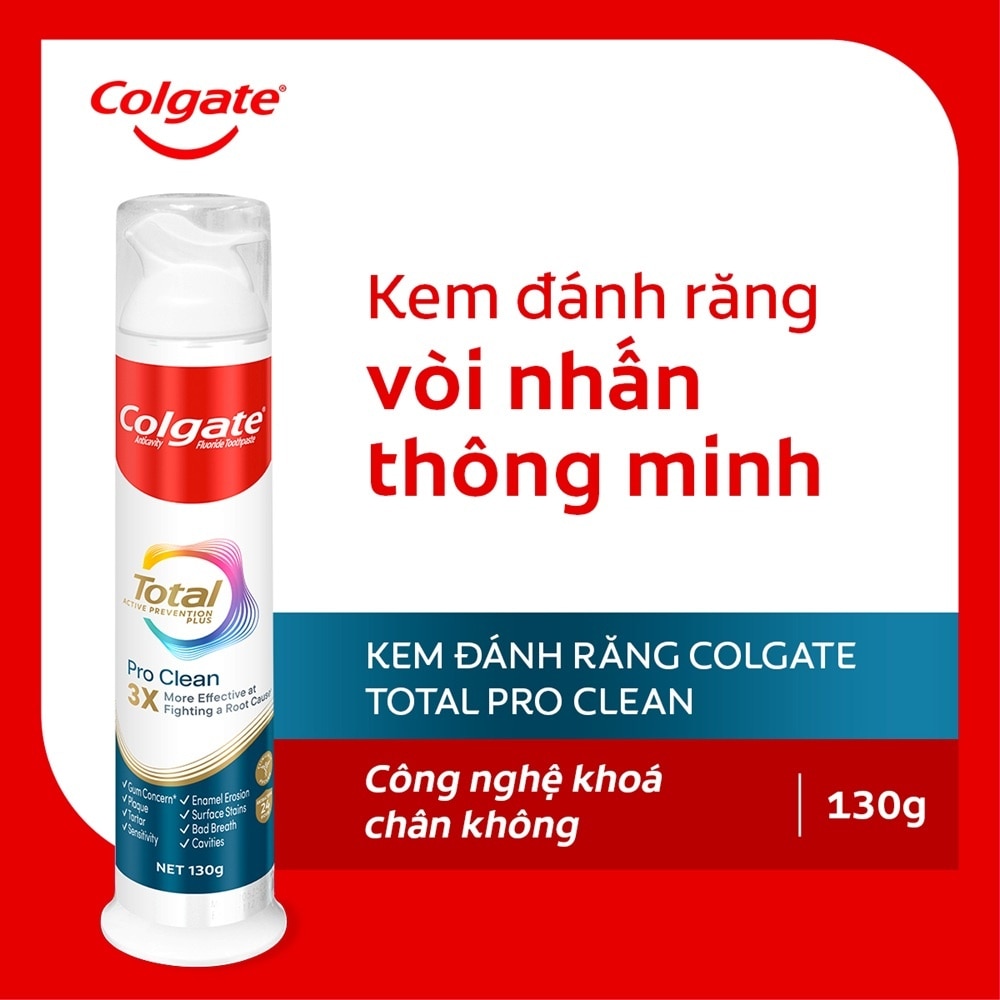Kem Đánh Răng Colgate Total Pro Clean Vòi Nhấn Thông Minh 130g image