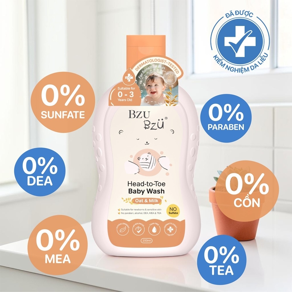Sữa Tắm Gội Trẻ Em Bzu Bzu Head-To-Toe Baby Wash Oat & Milk Yến Mạch Sữa 200ml image