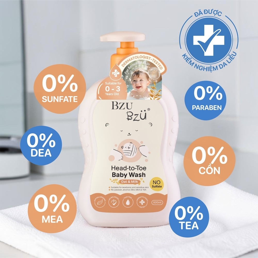 Sữa Tắm Gội Trẻ Em Bzu Bzu Head-To-Toe Baby Wash Oat & Milk Yến Mạch Sữa 600ml image