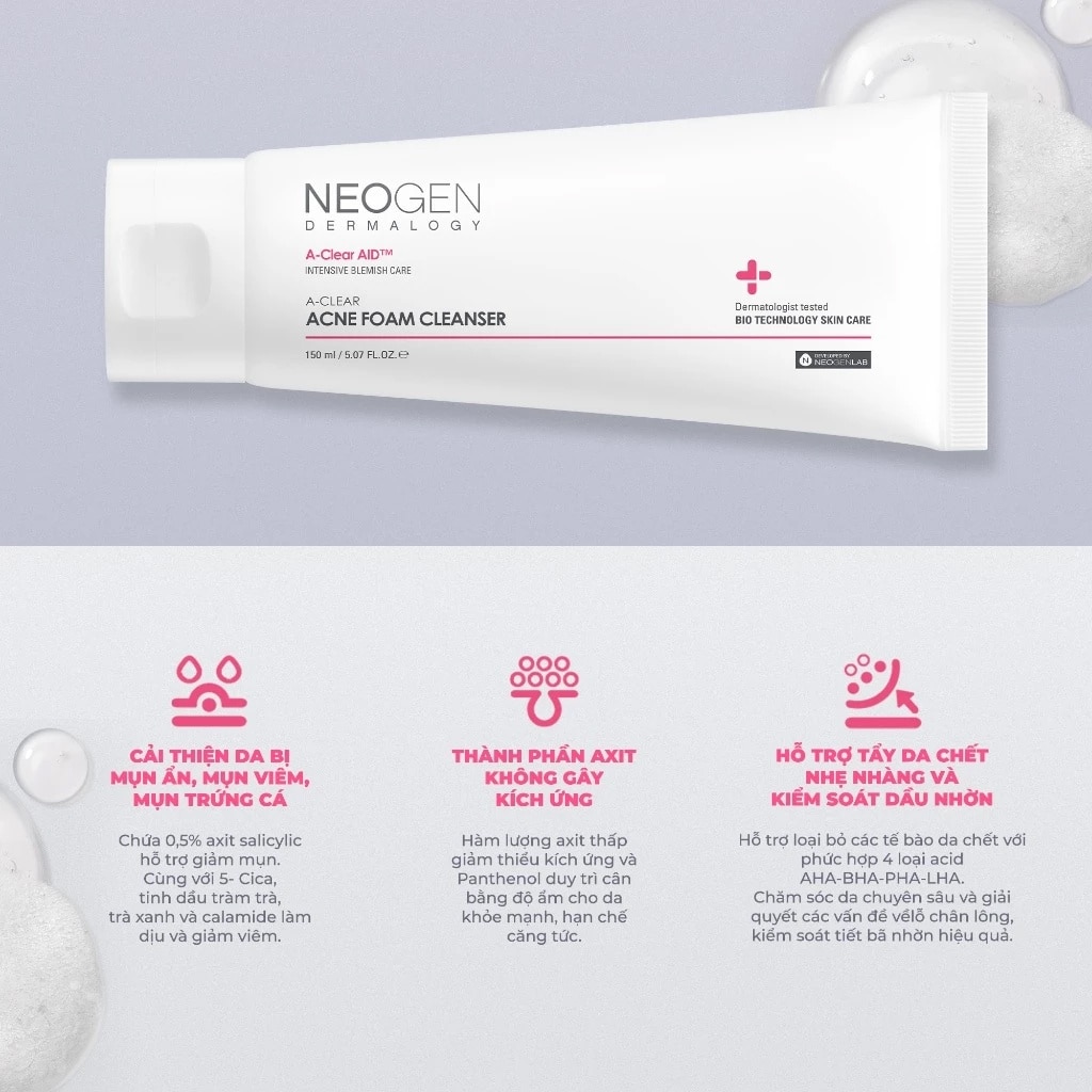 Gel Rửa Mặt Neogen Dermalogy Intensive Blemish Care A- Clear Acne Foam Cleanser 150ml image