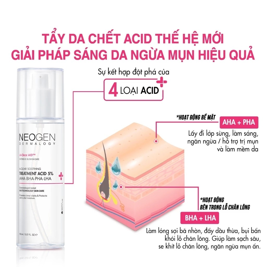 Nước Cân Bằng Neogen Dermalogy A-Clear Soothing Treatment Acid 5% 150ml image