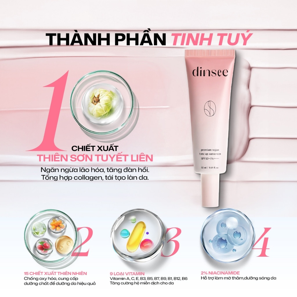 Dinsee Premium Vegan Tone Up Sunscreen SPF50+ PA++++ 50ml image