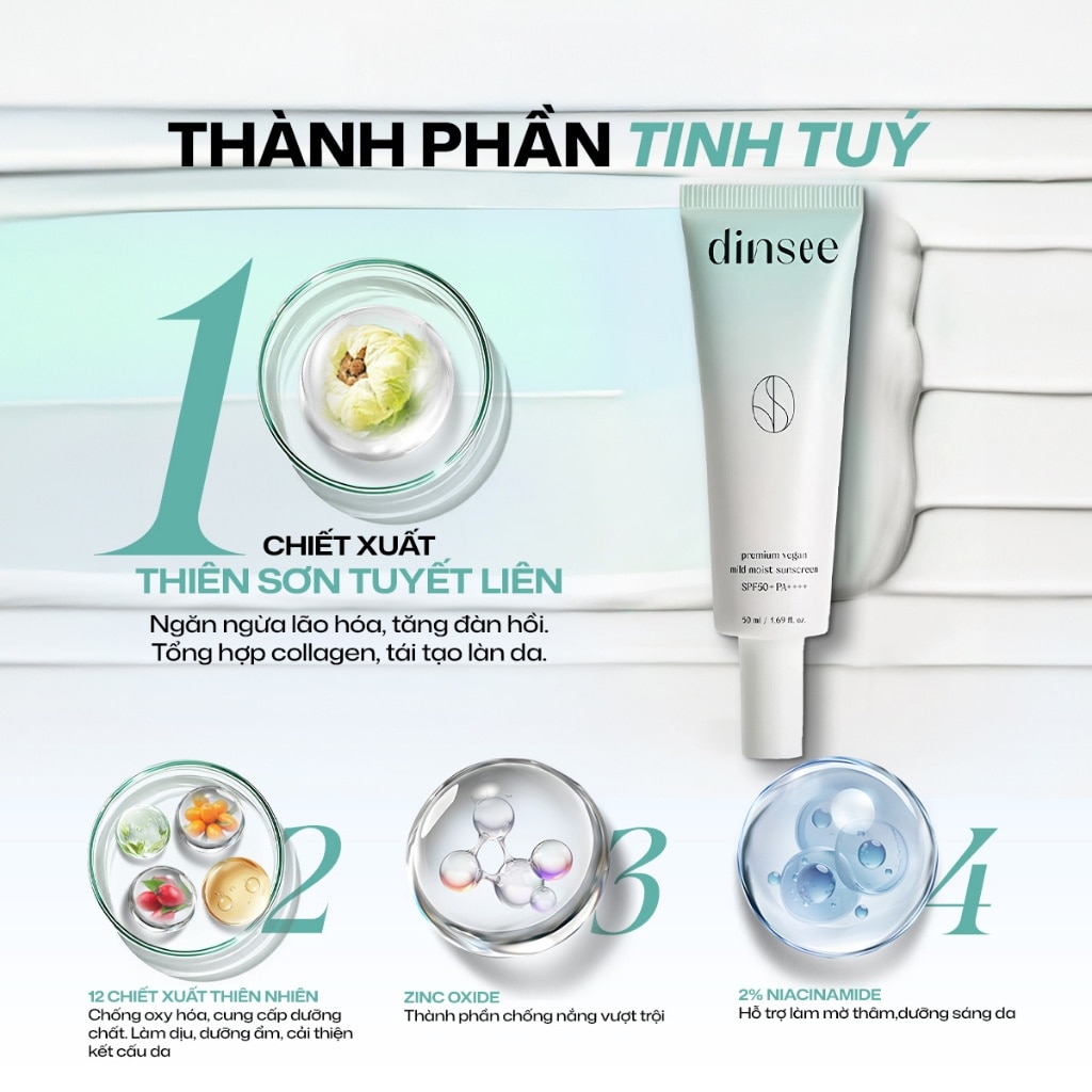 Kem Chống Nắng Cho Da Nhạy Cảm Dinsee Premium Vegan Mild Moist Sunscreen SPF50+ PA++++ 50ml image