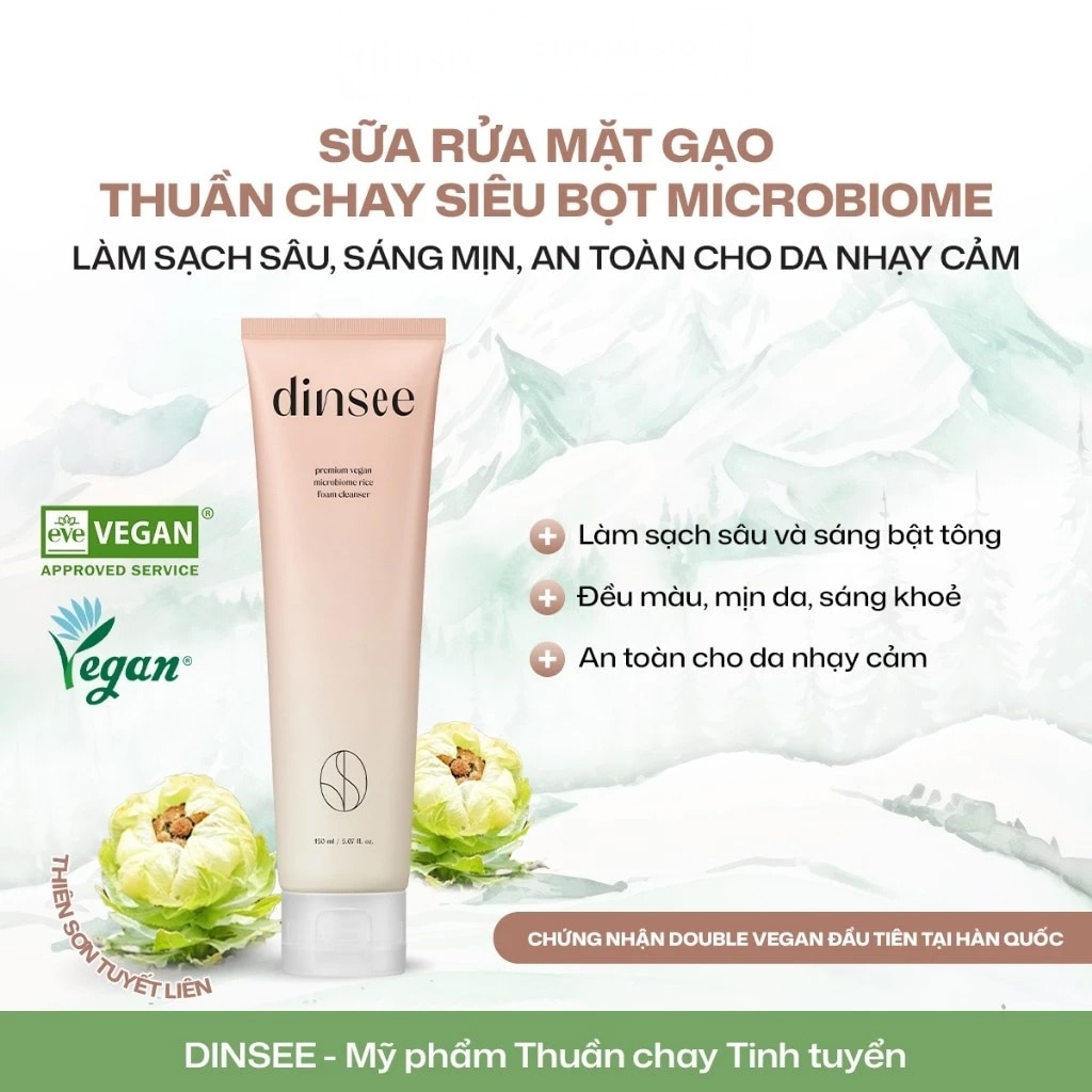 Sữa Rửa Mặt Dinsee Premium Vegan Microbiome Rice Foam Cleanser 150ml image