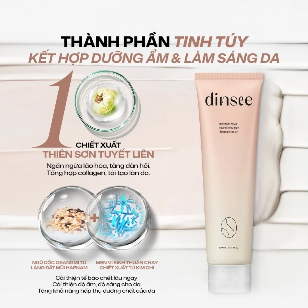 Sữa Rửa Mặt Dinsee Premium Vegan Microbiome Rice Foam Cleanser 150ml image