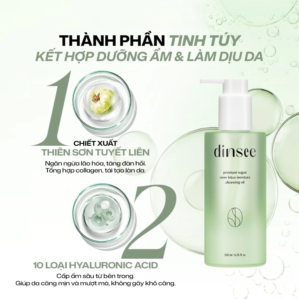 Dầu Tẩy Trang Dinsee Premium Vegan Snow Lotus Moisture Cleansing Oil 200ml image