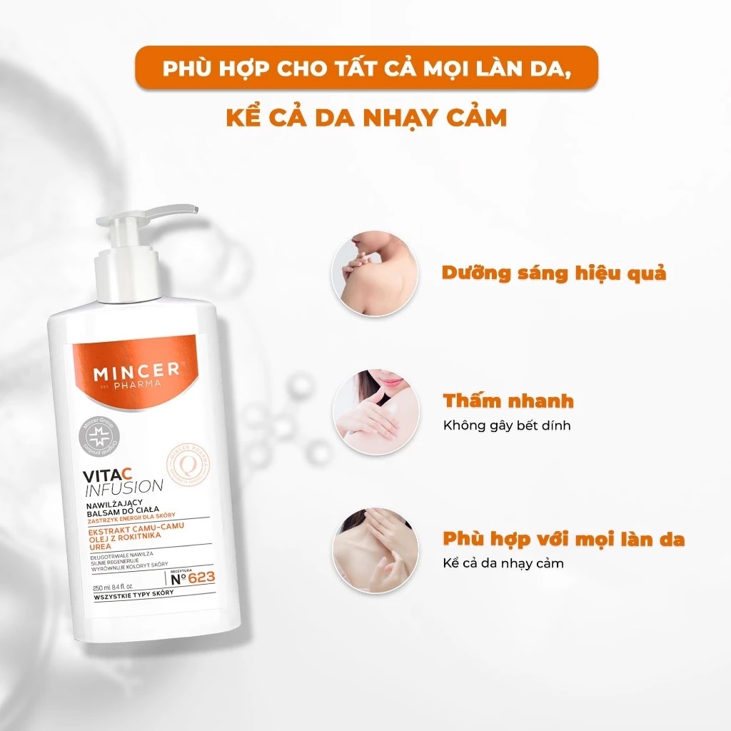 Kem Dưỡng Thể Trắng Da Ẩm Mịn Mincer Pharma Vita C Infusion 250ml image