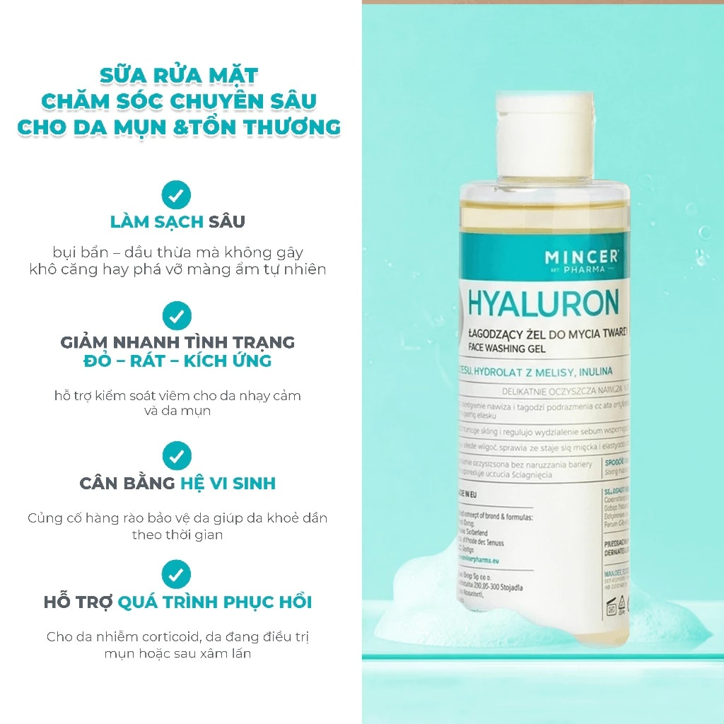 Gel Rửa Mặt Cho Da Mụn Mincer Pharma Hyaluron Facial Cleansing Gel 405 200ml image