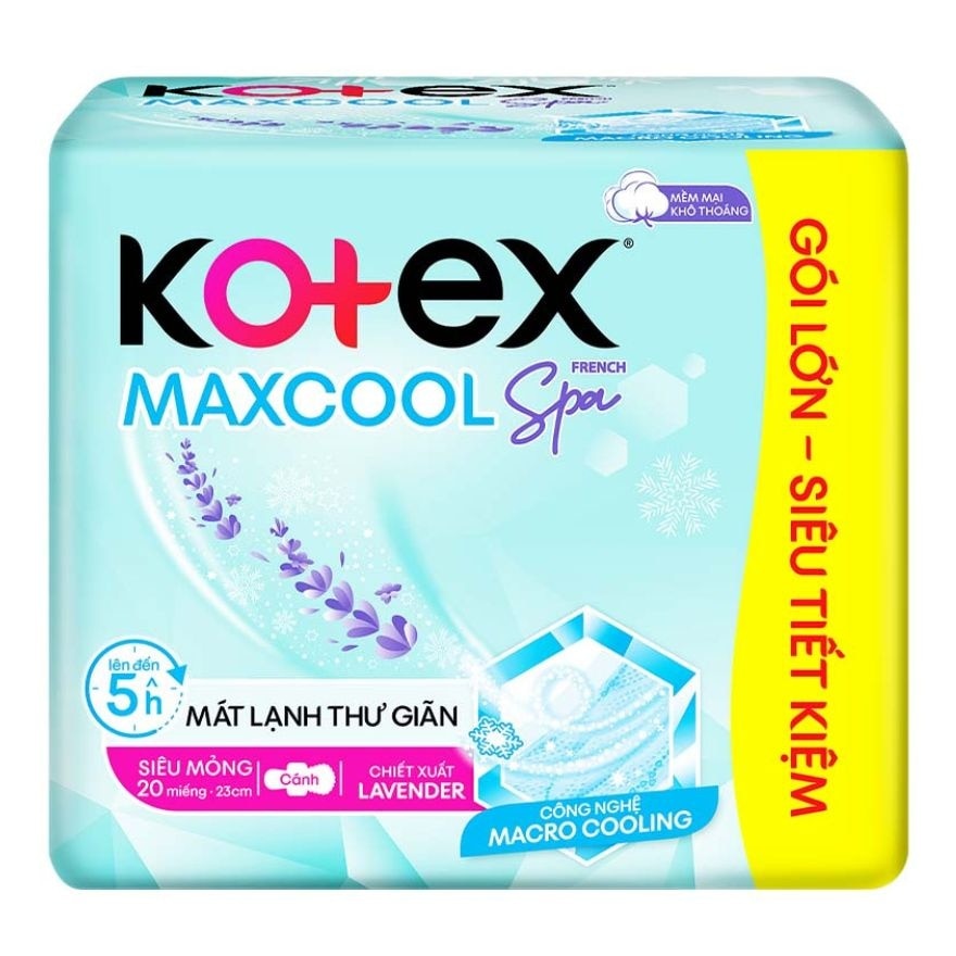 Băng Vệ Sinh Kotex Maxcool French Spa Siêu Mỏng Có Cánh 23cm 20 Miếng