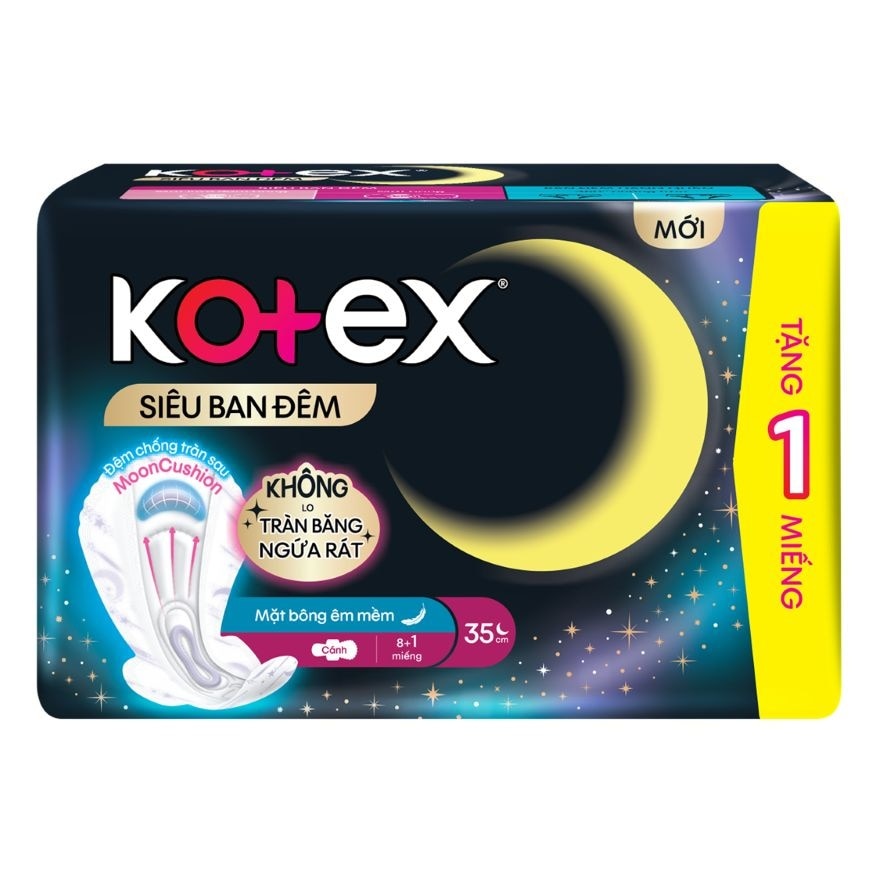 Băng Vệ Sinh Kotex Ban Đêm Mặt Bông Siêu Mỏng Cánh 35cm 8+1 Miếng image