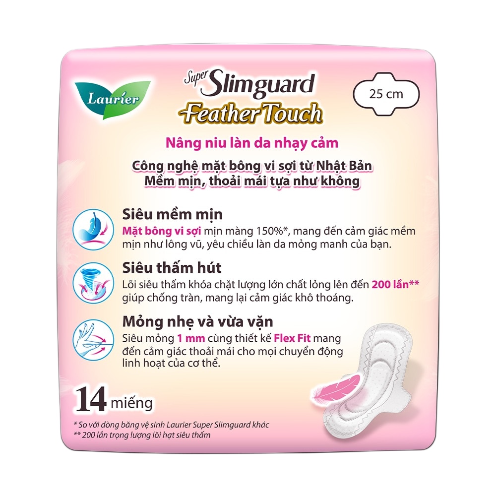 Băng Vệ Sinh Laurier Super Slimguard Feather Touch Siêu Mềm Mịn 25cm 14miếng image