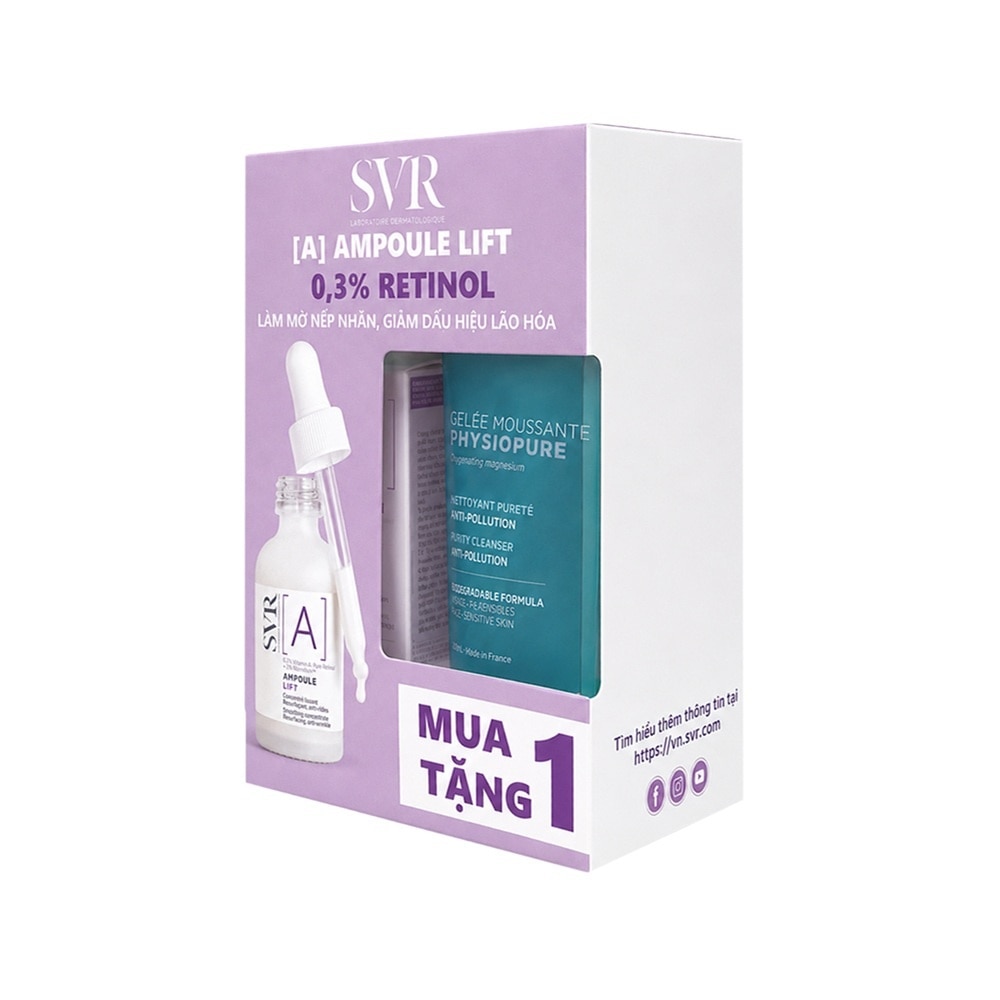 Combo SVR (Tinh Chất [A] Ampoule Lift Làm Mờ Nếp Nhăn 30ml + Gel Rửa Mặt Physiopure Gelee Moussante 200ml) image