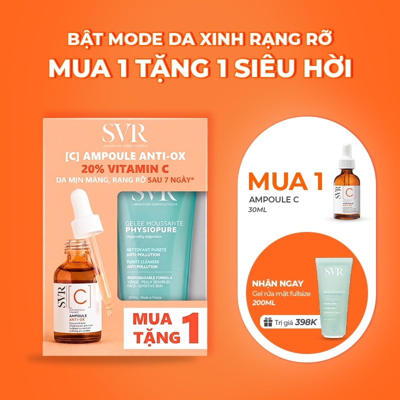 Combo SVR (Tinh Chất [C] Ampoule Anti-Ox Sáng Da 30ml+ Gel Rửa Mặt Physiopure Gelee Moussante 200ml) image