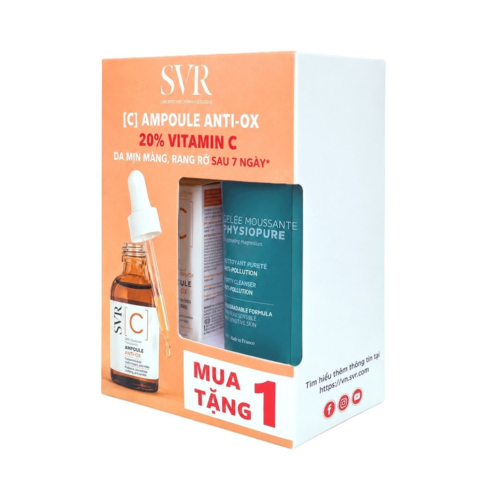 Combo SVR (Tinh Chất [C] Ampoule Anti-Ox Sáng Da 30ml+ Gel Rửa Mặt Physiopure Gelee Moussante 200ml) image