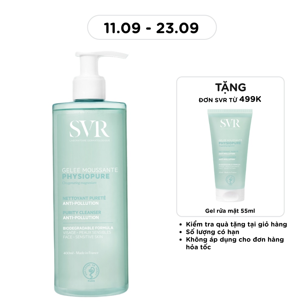 Gel Rửa Mặt Giúp Làm Sạch Bụi Bẩn Và Không Gây Khô Da Dành Cho Da Nhạy Cảm SVR Physiopure Gelee Moussante 400ml